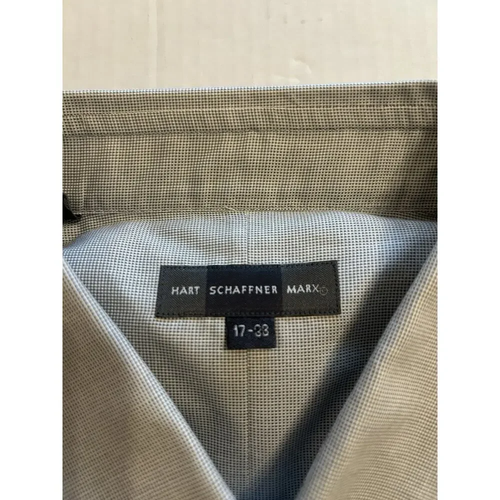 NWT hart schaffner marx Men’s Long Sleeve dress shirt Green Micro Chest Sz 17-33